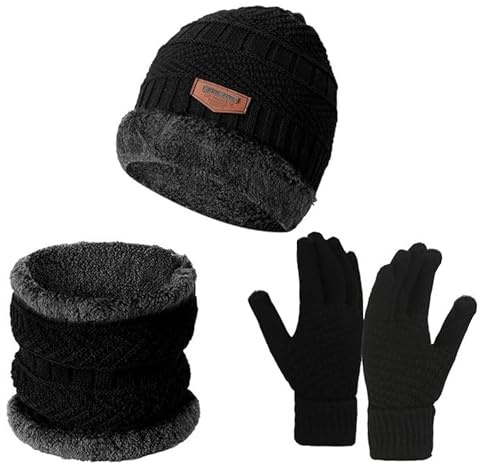 SHADOW DANCE 3-in-1 Kids Gloves, Hat and Scarf Set - Winter Beanie Hat with Fleece-Lined Thermal Gloves & Snood Neck Warmer – Perfect Winter Accessories Set for Children (Black)