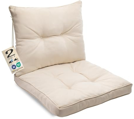 sunnypillow Lot de 2 Coussin de Jardin pour Chaise Fauteuil Rotin (Assise 60x60 cm + Dossier 60x40 cm) Galette de Chaise Anti UV - Extérieur Impermeable – Coussin de Sol idéal pour Balcon - Ecru