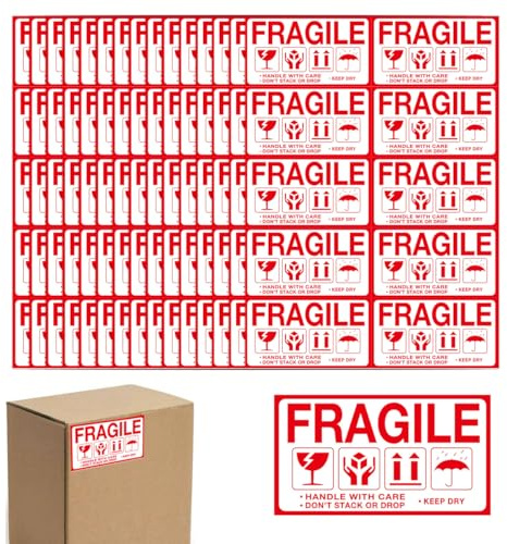 150 PCS Fragile Stickers, 9x5cm Please Handle with Care Thank You Shipping Labels Warning Label Care Warning Stickers Red Warning Stickers for Shipping