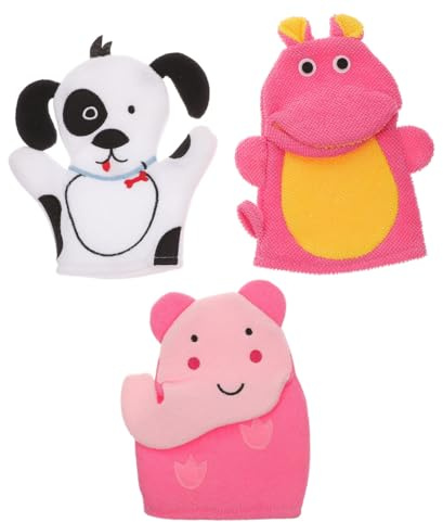 Moufles de Gommage Bain Bébé Motif Cartoon Lot de 3 en Coton Composite