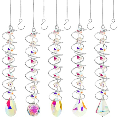 Pilikoll 5 Piezas Atrapasoles Cristal Colgante con Doble Espiral Campanilla de Viento Decorativa de Cristal Colgante De Cristal Suncatcher Ornamento Colgante para Casa Jardín Fiesta Boda Decoración