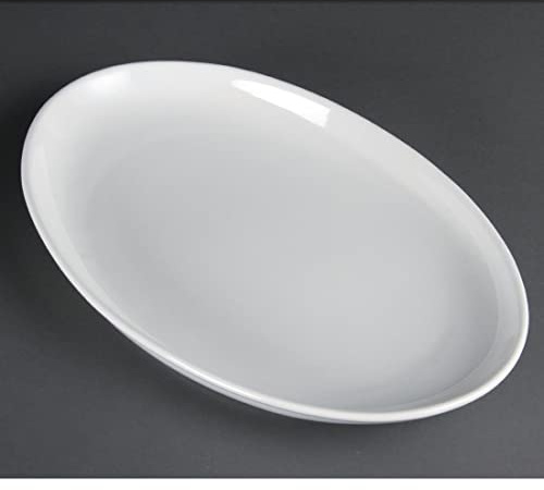 Olympia Whiteware French Deep Oval Plates 365mm (2 Pack) - Porcelain Dining Plates, Dinnerware Set CC891