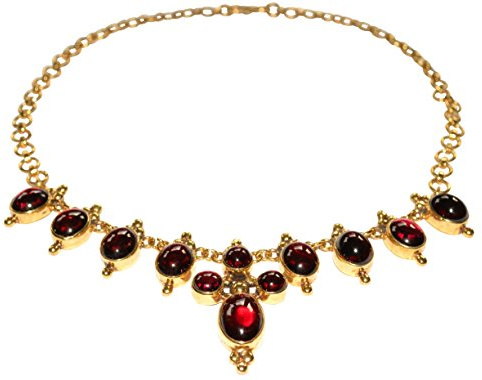 Kette Collier leuchtend rot Granat Silber vergoldet Handarbeit Unikat Italien Geschenk Weihnachten Antik-Look Vintage Retro hochwertig