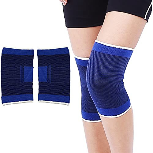 SystemsEleven Knee Support - Lightweight Elasticated Sleeve Compression Bandage for Joint Pain & Sprains During Exercise & Sport, Left or Right for Both Men & Women (2 x Blue Knee Supports)
