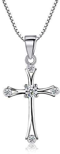 Bo&Pao Collier Femme avec Pendentif Croix Argent Sterling 925, 45 cm Chaîne et Croix, réglable