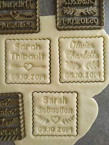 Ausstechform mit Muster Ihrer Wahl - Kleine quadratische Butter - Kann mit 2 Namen und Datum personalisiert werden
