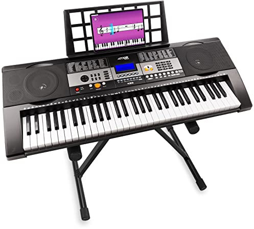 MAX KB3 - Digital Piano Keyboard für Anfänger, Keyboard mit Ständer, Anschlagdynamik, USB MP3 Player, 200 Sounds, 200 Rhythmen, Begleitautomatik, E Klavier, Keyboard Piano - Schwarz