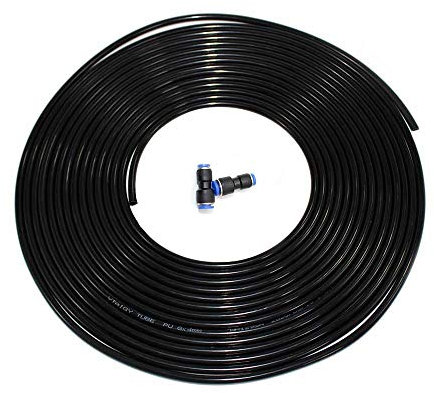 Tubo Aire Comprimido 6mm, Her Kindness Manguera Aire Poliuretano, Negro 6mm Pu Tubo Manguera, 10M 32.8ft 4 mm Diámetro Interior x 6 mm Diámetro Exterior, con 2 Piezas Conexiones Neumáticas
