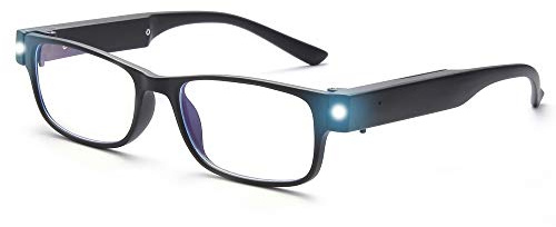 OuShiun Reading Glasses with LED Light Readers Blue Light Blocking Anti Eyestrain Eyeglasses Lighted Nighttime(Black,+2.00)