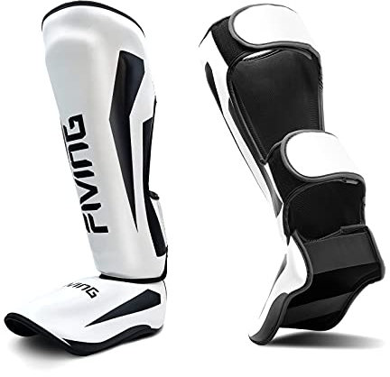 FIVING Martial Arts Schienbeinschoner gepolstert, verstellbare Muay Thai Beinschoner mit Ristschutz für Kickboxtraining und Sparring langlebig, professionelle MMA-Ausrüstung (Weiß, Medium)