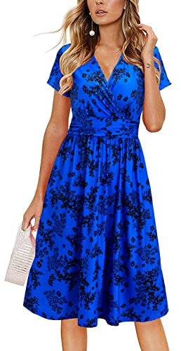 OUGES Women 2024 Summer Casual Dress V Neck Short Sleeve Ladies Spring Mothers Day Midi Dress(Floralz24-419,XXL)