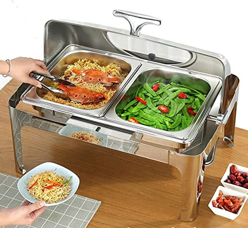 UZOURI 9L/13L Chafing Dish, Calentador de Chafing Dish Eléctrico para Buffet, Servidor de Calientaplatos de Acero Inoxidable con Tapa Visible para Hotel, Cocina y Fiesta (400W)