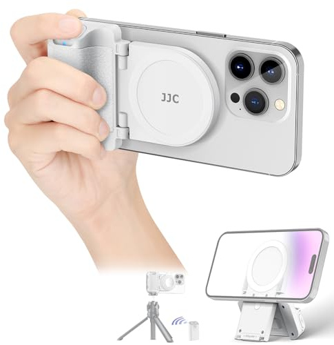 JJC Magsafe - Mango magnético para teléfono con control remoto Bluetooth, mango de agarre para fotos para iPhone 17, 16, 15, 14, 13 y teléfonos inteligentes Android, soporte para teléfono de