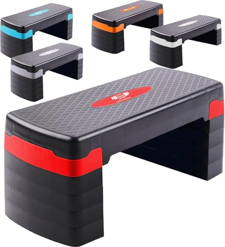 FK Sports Steppers for Exercise & Workout - 2 to 5 (10, 15, 20, 25 & 30 CM) Levels of Adjustable Height Aerobic Step - Exercise Step for Home & Gym, Mini Stepper (5 Level Red)