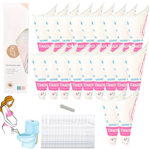 Norhogo 20 Stück Urinal für Frauen Damen Tragbares Auslaufsicher Frauenurinal, Einwegpapier Uriniergerät Tasse mit 5 Einweg-Wickeltasche Befestigungsaufkleber Für Unterwegs Camping, Reisen