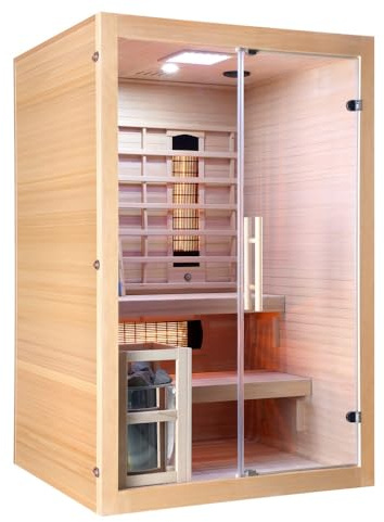 Bagno Italia Sauna 130x120 cm infrarossi e finlandese combinata piastre full spectrum e stufa