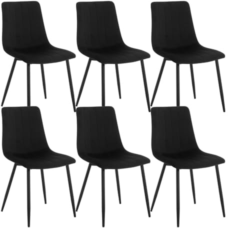 Klihome Lot de 6 Chaises de Salle à Manger, Chaise Rembourrée avec Dossier, 4 Pieds en Métal, sans Accoudoir, pour Salon, Chambre, en Velours, Noir.