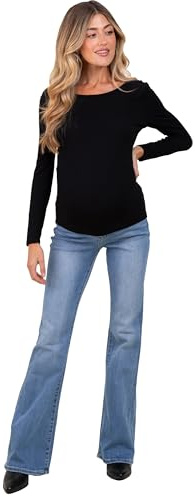PinkBlush Light Blue Vintage Wash Flare Maternity Jeans