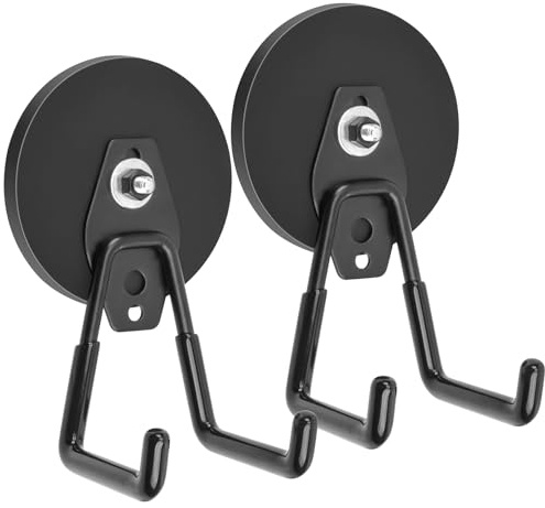 Aenienoe Magnetkrok 88 mm, mycket stark magnetkrok extra dubbelkrok, magnetisk bas med halkfri beläggning och fästskruvar för trädgård, garage, verktygsrum (svart) 2 stycken