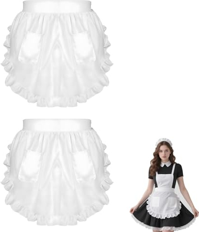 LURVOUS 2 Piezas Medio de Delantal Blanco, Delantal de Cocina Delantals de Cintura Delantals Mucama Maid con 2 Tasche, Delantals de Camarera Volantes para Cafetería, Restaurante, Juegos de Rol (White)