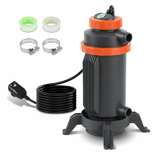 Ansobea Riscaldamento elettrico per piscina, Ø 29 x 42 cm, riscaldamento elettrico per la maggior parte delle piccole piscine, protezione contro le perdite, antiribaltamento, ignifugo, interfaccia 32