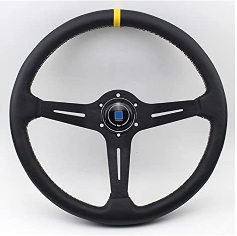 Autolenkrad, Sportlenkrad, 370 mm, schwarz, Rennlenkrad, flach, Leder, Rennlenkräder