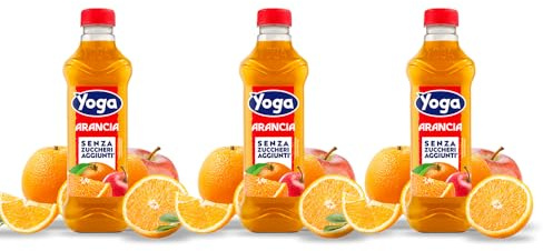 Yoga Arancia, Succo di Frutta Senza Zuccheri Aggiunti, Confezione da 3 Bottiglie da 1L