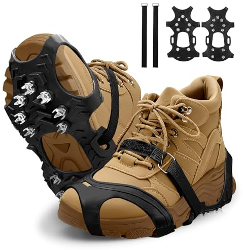 Bellanova 11 Dents Crampons pour Chaussures de Randonnée, Outdoor Crampon pour la Neige pour Chaussures de Randonnée et Bottes, 35–48 EU, avec Sangles de Fixation, Marche Sécurisée (XL)