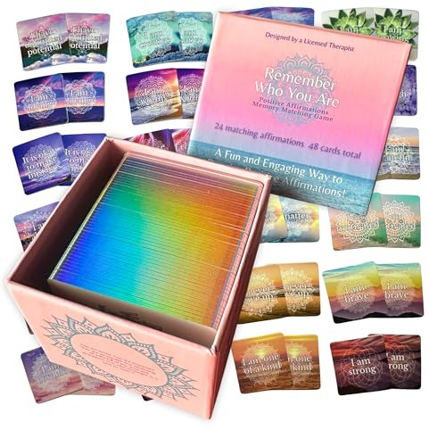 Remember Who You are - Positive Affirmations Memory Matching Game | Therapy Game for School Counselors, Therapists, Teens & Adults | Confidence-Building Affirmation Cards Game (Iridescent Edition)