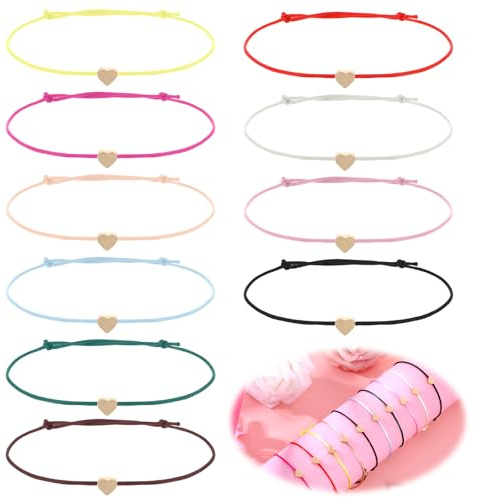 10 braccialetti dell'amicizia, con corda a cuore, in filigrana, regolabili, per donne e ragazze (diversi colori)