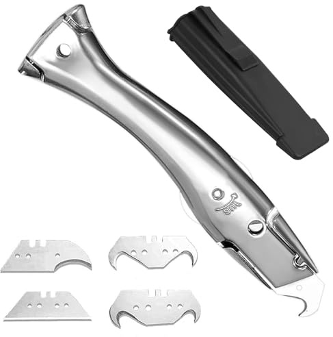 Mattkniv, professionellt set med krokblad och trapetsblad, skärkniv av aluminium med knivfodral, universalkniv för taktägare, golvläggare och hantverkare