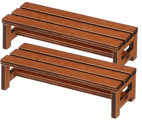 SUPVOX Set da 2 pezzi in miniatura per la casa delle bambole – Modello di una panca da parco e una sedia in legno in scala 1:12, accessori per mobili per la decorazione (marrone)
