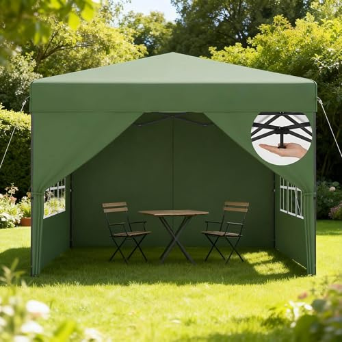 Aufun Pop Up paviljong 3 x 3 m vattentät vintersäker stabil, UV skydd, vikbar paviljong med sidoväggar, partytält, vikbart för trädgård, camping, bröllop, innergård, justerbar höjd 240–260 cm, grön