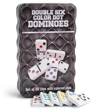 ORCHIDS Classic Double 6 Dominoes Set with Tin Box, 28 Piece Retro Domino Game for Adults, Traditional Pub Style Board Game, Travel Size Dominoes Set for Friends & Family Game Nights