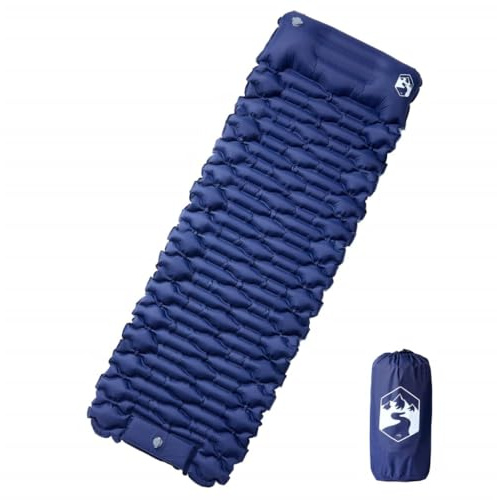 LoogCape Matelas auto-gonflant avec coussin, bleu marine, 6 cm d'épaisseur, pour camping, trekking, randonnée, voyage, ultra léger et imperméable, sac de transport et kits de réparation inclus