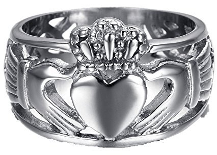 HAMANY Schmuck Edelstahl Herren Ring mit Claddagh,Keltisch Knoten Ewigkeit Design,Größen 62 (19.7)