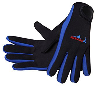 Cokar Neopren Handschuhe 1.5MM Neoprenhandschuhe Tauchen Schnorcheln Elastische Warm Verstellbarer - L,Blau