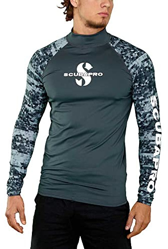 SCUBAPRO UPF 50 Rash Guard Long-Sleeve Men’s Diving Shirt, for Scuba Diving and Water Sports, Pull-On Polyester Exposure Protection Layer, Large, Graphite