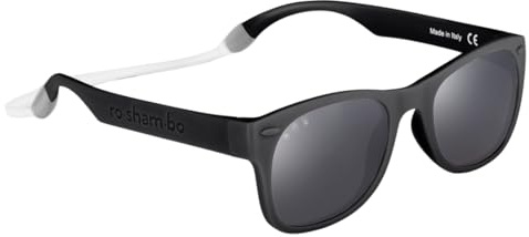 ROSHAMBO Unbreakable Black Bueller Square Sunglasses - Italian Made Polarized for Babies 0-2 Years - BPA Free with Strap + Accessories - USA Assembled