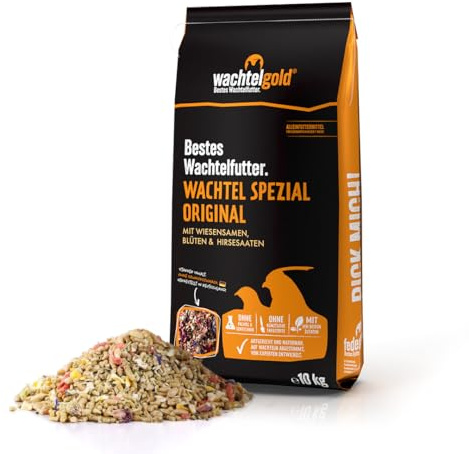 Mangime per quaglie 10 kg – Quaglia Gold speciale originale – Mangime premium per quaglie con erbe, fiori e superfood – per prestazioni di posa, digestione e quaglie sane