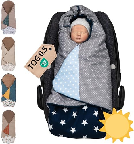 ULLENBOOM Einschlagdecke Babyschale Sommer, Aus 100% OEKO-TEX Materialien - Blau Hellblau Grau (Made in EU) - Decke für Babyschale & Kinderwagen, Für gängige Kindersitze, ideal für 0 bis 9 Monate