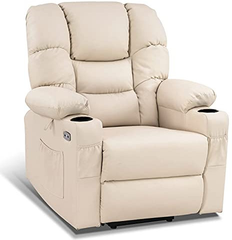 M MCombo Fernsehsessel mit Aufstehhilfe elektrisch 3 Motoren Rückenlehne & Beinstütze Getrennt Verstellbar, Relaxsessel mit Liegefunktion bis 170° Verstellbare Kopfstütze 7550(Kunstleder, Cremeweiß)