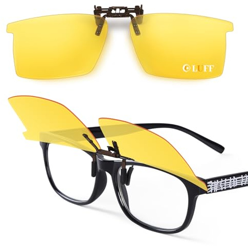 LUFF Occhiali per visione notturna con clip polarizzati per uomo donna, clip per occhiali per guida notturna flip up per occhiali miopia antiriflesso, ideali per la guida notturna