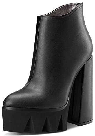 NobleOnly Donna Chunky Blocco Alto High Tacco Heel Piattaforma Chiusa Punta Stivaletti Slip-on Cerniera Ufficio Sexy Feste Stivali Nero 37 EU