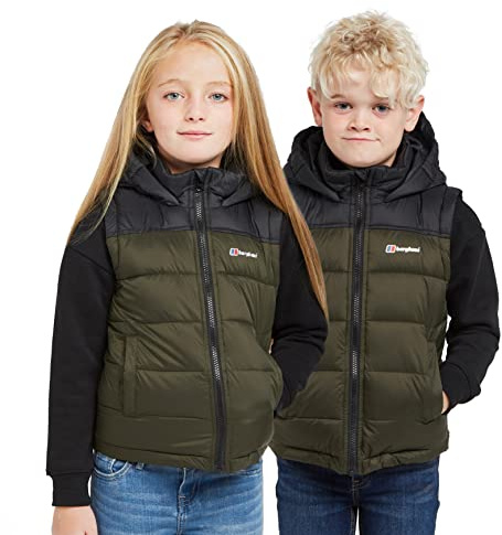 Berghaus Kid’s Burham Gilet with Hood & 2 Pockets, Water-resistant & Durable Ripstop Fabric, Lightweight & Insulated Bodywarmer for Boys & Girls (UK, Age, 7 Years, 8 Years, Regular, Khaki)