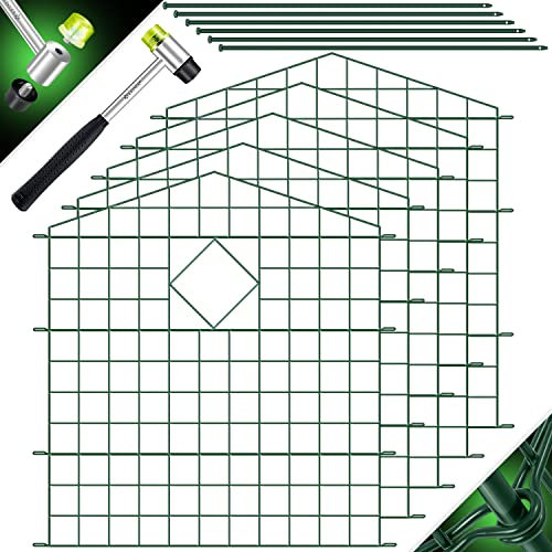 KESSER® Teichzaun Gartenzaun Steckzaun Komplettset Metall 5x Oberbogen Spitz Inkl. Handschuhe, 1x Hammer + 6 Befestigungsstäben, Zaun zum stecken für Garten, Gitterzaun Set Freigehege für Tiere