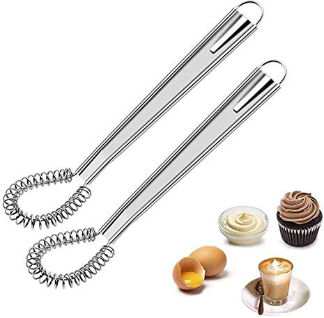 2 Pièces Fouet Cuisine Acier Inoxydable Fouet Cuisine à Spirale Cuillère Magique Batteur à Oeufs Manuel En Acier Inoxydable Mini-Mélangeur Agitateur Batteur Rotatif à Main Ustensile De Cuisine