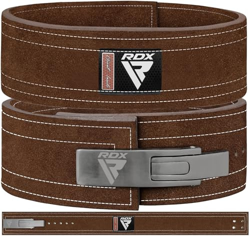 RDX Powerlifting Belt for Weight Lifting, Approved by IPL and USPA, Lever Buckle Gym Training Leather Belt 10mm Thick 4 inches Lumbar Back Support Men Women Bodybuilding Deadlifts (Brown White, M)