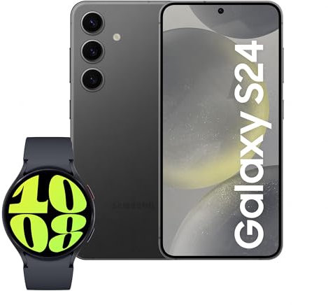 Samsung Galaxy S24, AI Android Smartphone, 8GB RAM, 128GB Storage, 50MP Camera, Onyx Black, 3 Year Manufacturer Extended Warranty with Watch6 Smart Watch, BT, 44mm (UK Version)