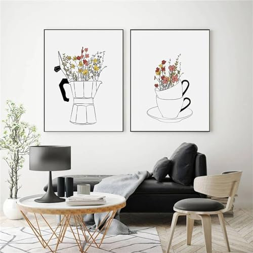 Herfair Juego de 2 pósteres, modernos cuadros de cocina, cuadros de pared para cocina, comedor, café, bar, decoración de pared, sin marco (50 x 70 cm)